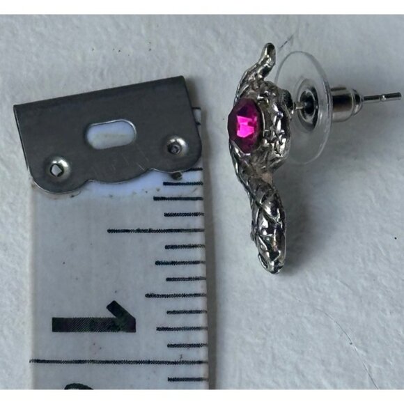 Silver Earring & Necklace Set w/Pink Stones Snake Theme (NWOT) - Picture 9 of 9